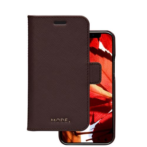 dbramante1928 New York - Protection à rabat pour téléphone portable - cuir Saffiano pleine fleur - chocolat foncé - pour Apple iPhone 12 mini