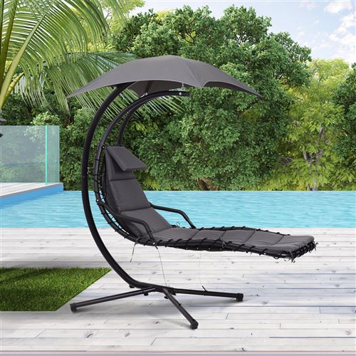 Bain De Soleil Transat Suspendu Avec Pare Soleil Et Matelas Design Contemporain 194l X 117l X 192h Cm Acier Polyester Gris Fonce Noir Mobilier De Jardin Achat Prix Fnac
