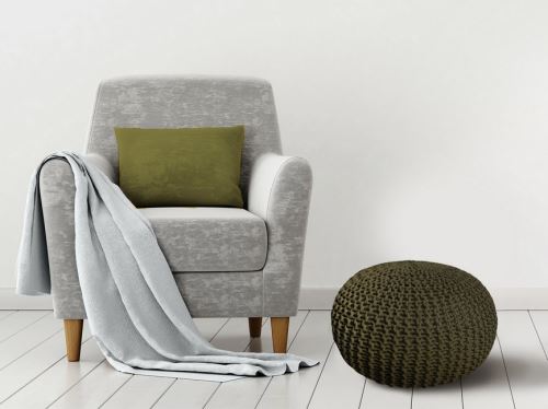 HOMEMANIA Pouf Dedalo Rond - Tressé - Repose-pied - pour Entrée, Salon, Chambre - Vert Militaire, 45 x 45 x 30 cm