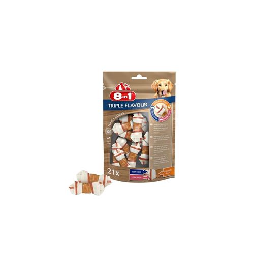 8in1 Triple Flavour Os A Macher Premium Xs Aux Boeuf, Porc, Poulet - Pour Chien De Petite Taille - 10 Pieces