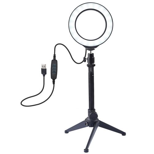 Anneau lumineux 16CM avec support de trépied USB 3 modes de photographie vidéo d'anneau LED - Noir