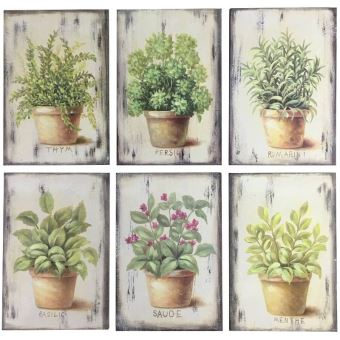 6 Tableaux Cadres En Bois Peint Aromates De Cuisine 30x20 Cm Achat Prix Fnac