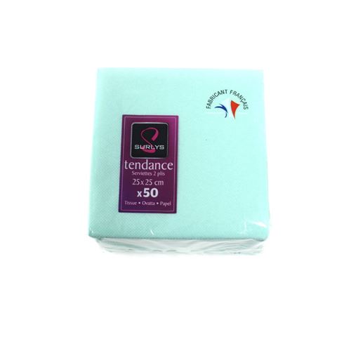 50 serviettes cocktail 25*25 - bleu eau