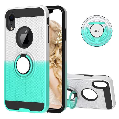 Coque en TPU combo détachable de couleur dégradée avec béquille argent/cyan pour votre Apple iPhone XR 6.1 pouces