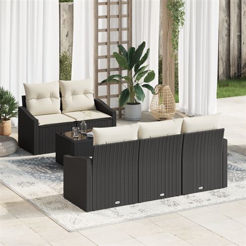 Non Communiqué Noir Ensemble De 6 Canapés De Jardin Avec Coussins Rattan Poly