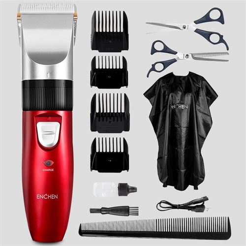 Tondeuse à cheveux ENCHEN Sharp EC-712 à 4 limite peignses et 2 sieaux ,usb rechargeable sans fil , 45*170mm-Rouge