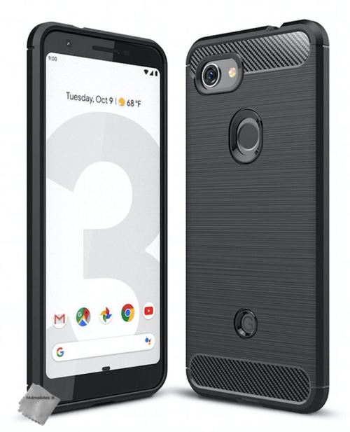 Housse etui coque silicone gel carbone pour Google Pixel 3a avec verre trempe - NOIR