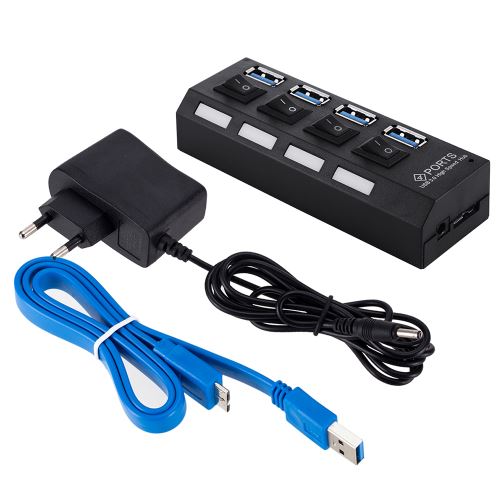 USB 3.0 à 4 ports Extension externe haute vitesse Ports avec interrupteurs individuels et indicateur LED Prise UE AC1450