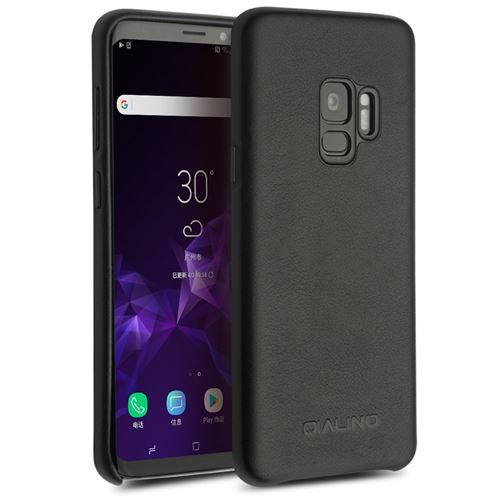 Etui en cuir véritable recouvert noir pour votre Samsung Galaxy S9 SM-G960