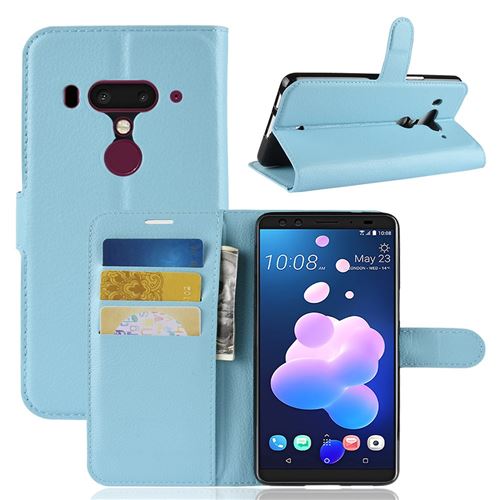 Etui en PU protction litchi bleu pour votre HTC U12+