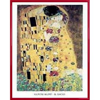 Tableau Le Baiser De Gustav Klimt 50x70 Cm - Reproduction Avec Cadre Bois Noir Et Plexiglas - Prêt à Accrocher