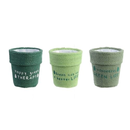 Lot de 3 cache-pots en jute plastifié Little Garden - Diam. 13 cm - Vert