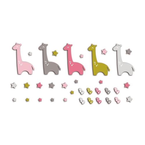 20 formes découpées girafes rose-vert taupe