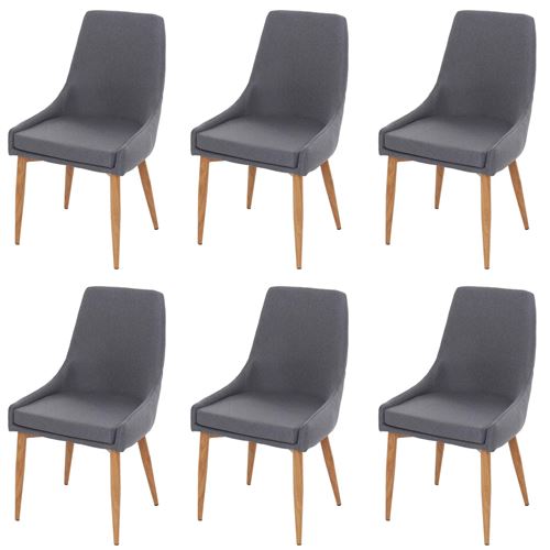 6x chaise de salle à manger MENDLER HWC-B44 II, fauteuil, style rétro tissu gris foncé