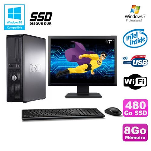 PC Dell Optiplex 380 Dt Intel E7500 2,92Ghz 8Go Ddr3 480Go SSD W7 Pro17'