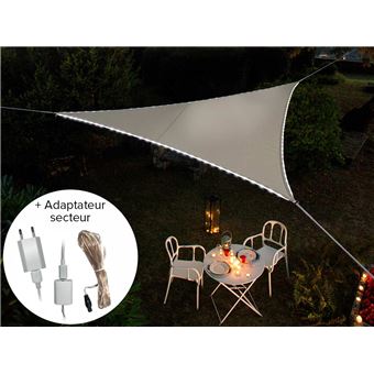 Voile d'ombrage triangulaire Leds solaires Taupe + Adaptateur - Jardiline - 1