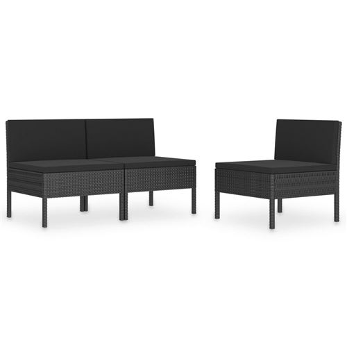 Chaises de jardin 3 pcs avec coussins Noir