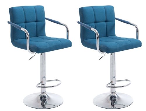 Lot de 2 Tabourets de Bar Lucy V2 en Tissu - Piètement Chrome - Siège Bleu