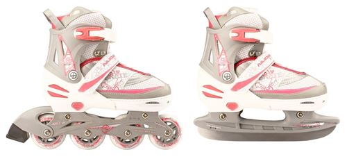 Nijdam inline- en ijsschaatsen combo 31-34 wit/zilver/roze 52SZ