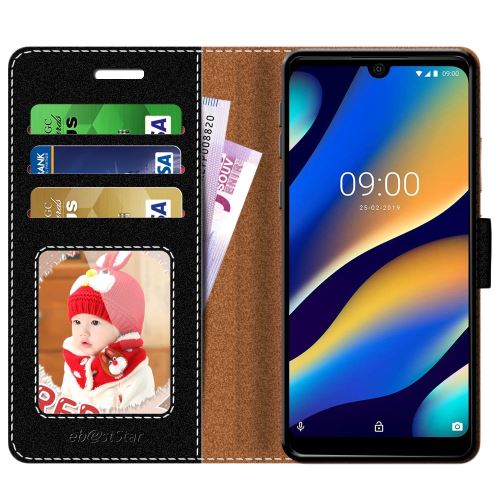 Coque Portefeuille Wiko View3 Pro - Housse En PU Cuir Noir/Rouge Avec Porte-Cartes
