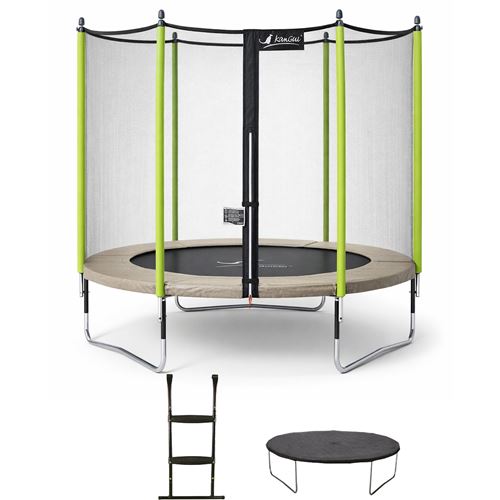 Trampoline de jardin JUMPI Taupe/Vert 305 cm + filet + &eacute;chelle + b&acirc;che de protec