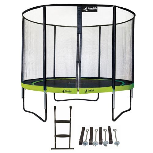 Trampoline de jardin rond 305 cm + filet de s&eacute;curit&eacute; + &eacute;chelle + kit d'ancrage