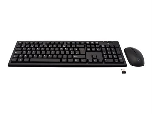 V7 CKW200DE Ensemble Clavier et Souris Sans Fil Disposition Allemand (DE, Sans fil, Media-Hot-Keys, USB Nano-récepteur), Noir
