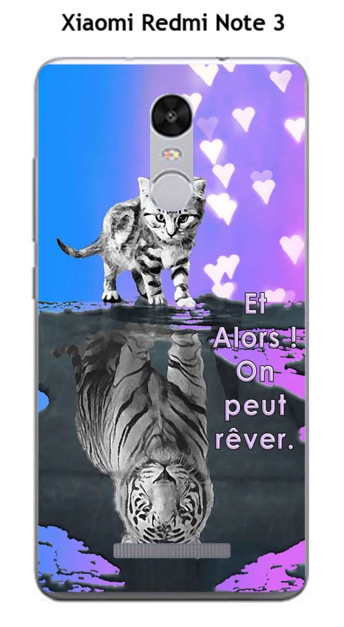 Coque TPU gel souple Xiaomi Redmi Note 3 design Chat Tigre Blanc fond bleu rose Et Alors !