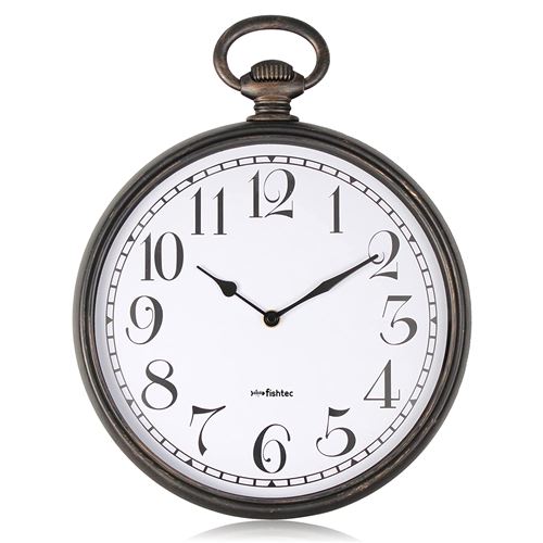 Horloge Murale Design - Montre Gousset Vintage - Lecture Facile - Grands Chiffres - Radio-pilotée - Pour Cuisine, Bureau, Salon 30 CM - Noir & Cuivre