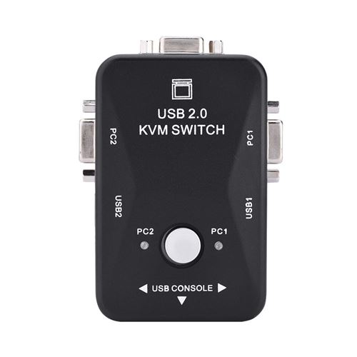 Boîtier de commutateur KVM VGA USB à 2 ports et câbles pour ordinateur partageant le moniteur, souris et clavier
