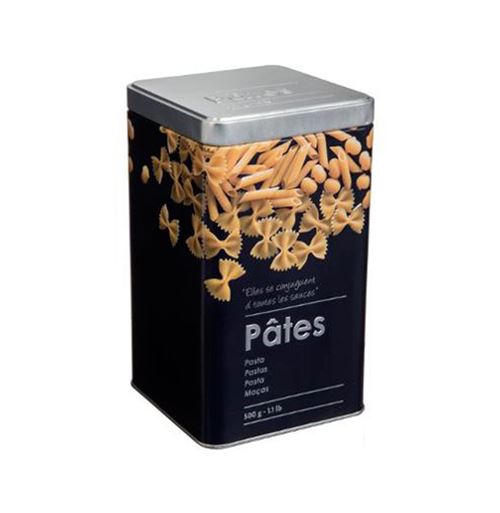 Paris Prix Noir Boite Alimentaire - Relief Ii - Pâtes - 10.8 X 10.8 X 18.4 Cm - Fer Et Étain