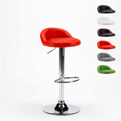 Tabouret haut pour cuisine et bar en cuir chromé Baltimora, Couleur: Rouge