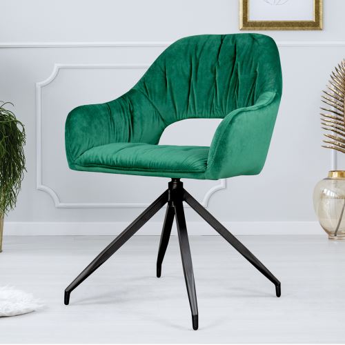 Chaise pivotante / Chaise salle à manger - NABALL - vert - tapissée de tissu velouté - petits accoudoirs pratiques