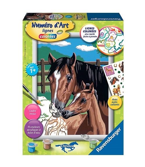 Peinture numero d'art chevaux tendresse 15 couleurs - tableau moyen format