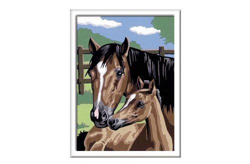 Ravensburger Peinture Numero D'Art Chevaux Tendresse 15 Couleurs - Tableau Moyen Format
