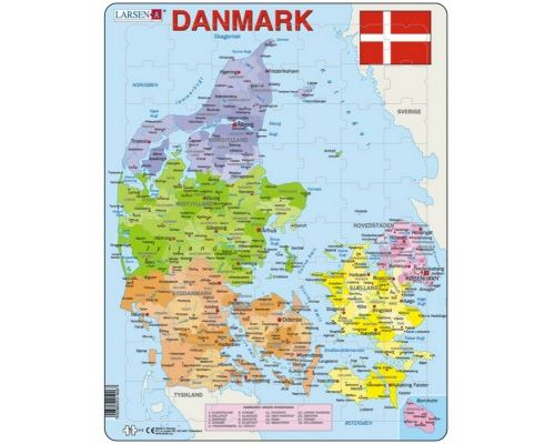 Puzzle 70 Pièces : Puzzle Cadre - Carte du Danemak (en Danois), Larsen