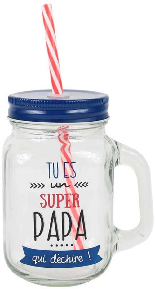 The Concept Factory - Gobelet en verre avec paille Super papa 45 cl