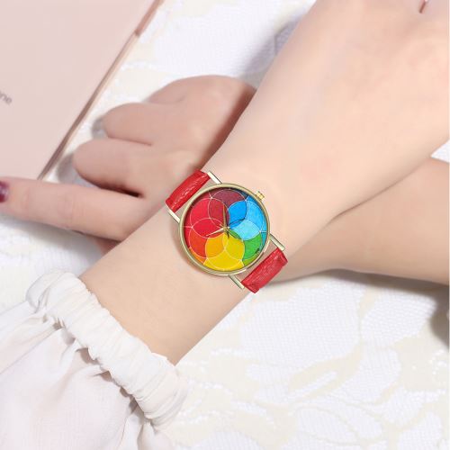 Montre à quartz T189-A de la montre pour homme, à bracelet en cuir et à bracelet en cuir de couleur minimalisterouge
