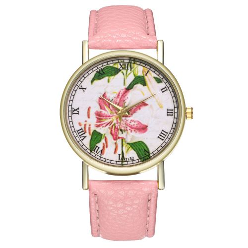 Regarder la fleur féminine montre bracelet en cuir dames regardent la tendance des hommes montre à quartz horloge à quartz gros T132-Arose