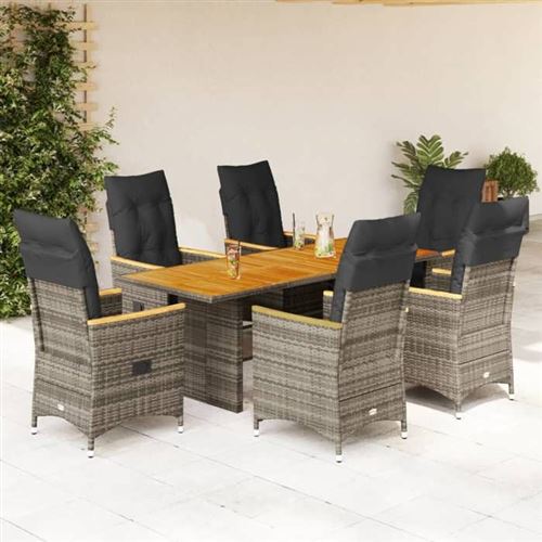 vidaXL - Ensemble de repas de jardin - 7 pièces - Rotin - Gris - Image 2