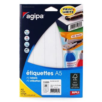 agipa Etiquette universelle, 38,5 x 26,5 mm, blanc Étiquettes