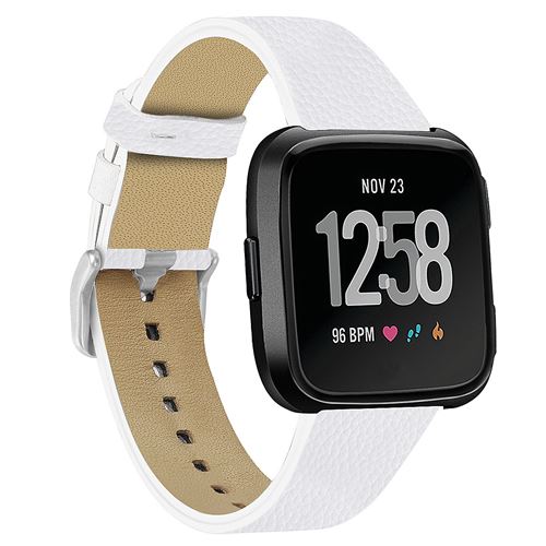 Bracelet en cuir durable simple pour Fitbit Versa 3 / Sense - Blanc (Taille L)