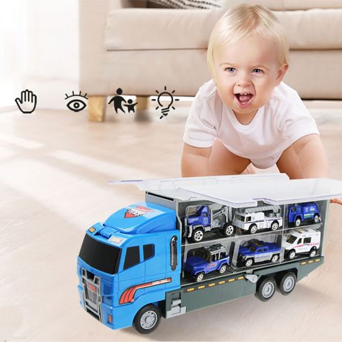Carrier Truck Toy Car Transporter Includes 6 Metal Cars Toy for Boys Great Gift