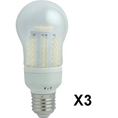 Lot de 3 Ampoules Eco Basse Consommation 60 LED - 3,2 W = 24 W - E27 - Poire - 50 000 heures