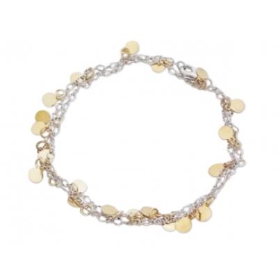 Bracelet 2 en 1, chaine argentée et palets dorés bijou fantaisie pas cher