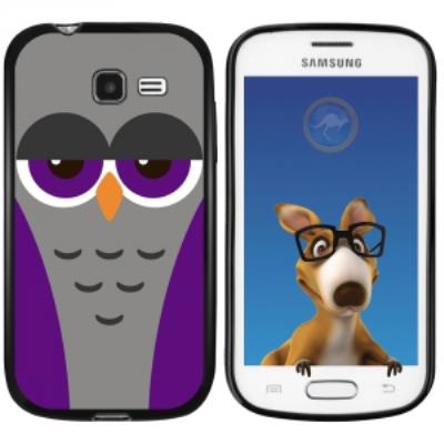 Coque Souple en gel noir pour Galaxy Trend Lite avec impression Motifs chouette endormie mauve et gr