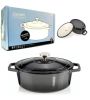 Cocotte ovale + Couvercle Brabantia fonte Ã©maillÃ©e gris anthracite 30 cm tout feu dont induction