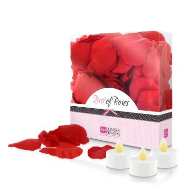Boîte 100 pétales LoversPremium de Rose Rouge et Bougies LED