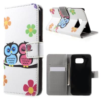 Etui en PU pour Samsung Galaxy S6 G920 - Couple Hiboux Fleurs