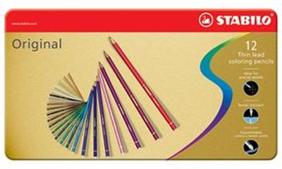 STABILO - Original crayons de couleur mines fines, étui métal de 12